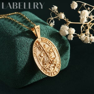 Luxurious 18K Gold-Plated Sterling Silver Archangel Michael Pendant, Religious Saint Michael Necklace, Spiritual Jewelry Gift for Protection