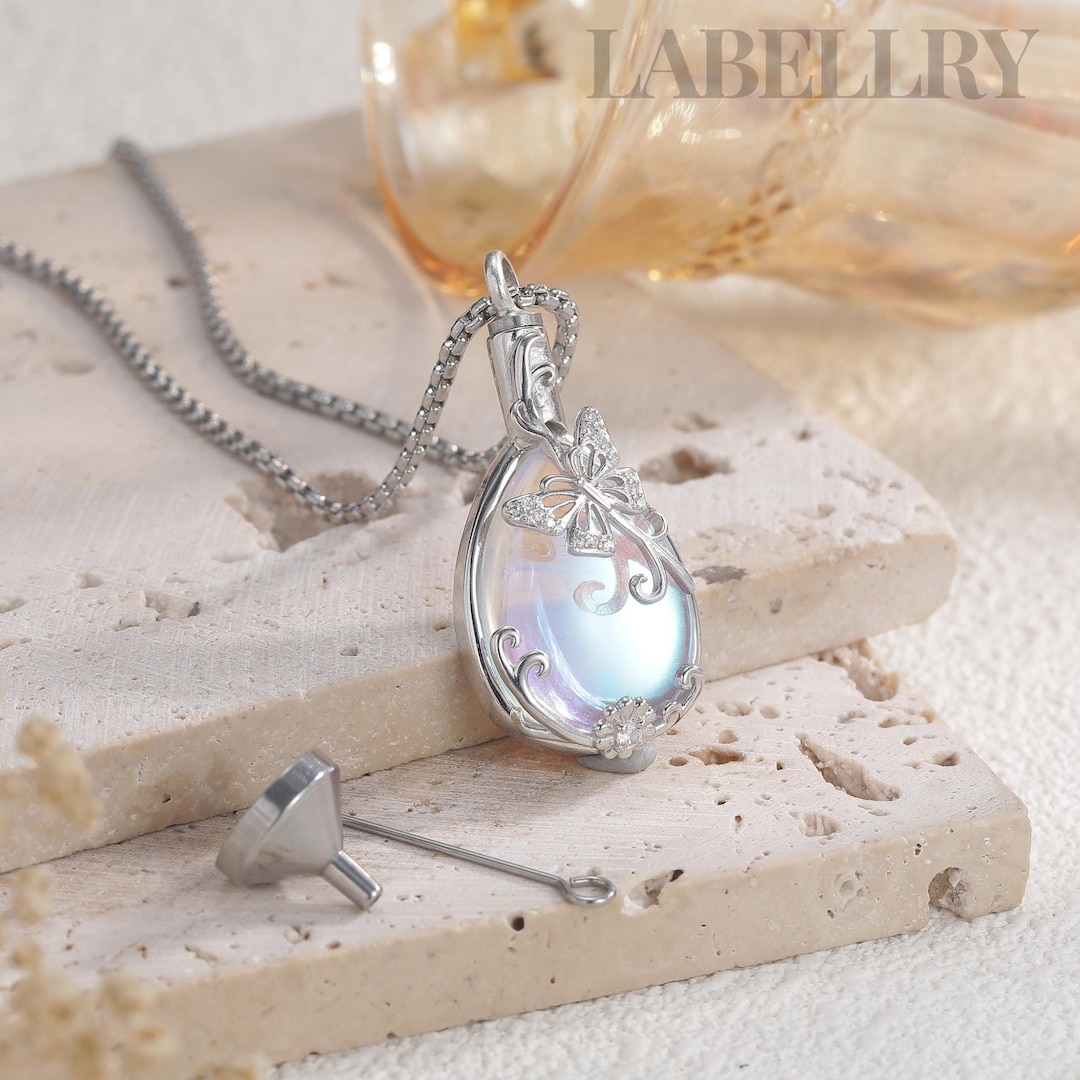 Butterfly Crystal Urn Necklace, Sterling Silver Pet Memorial