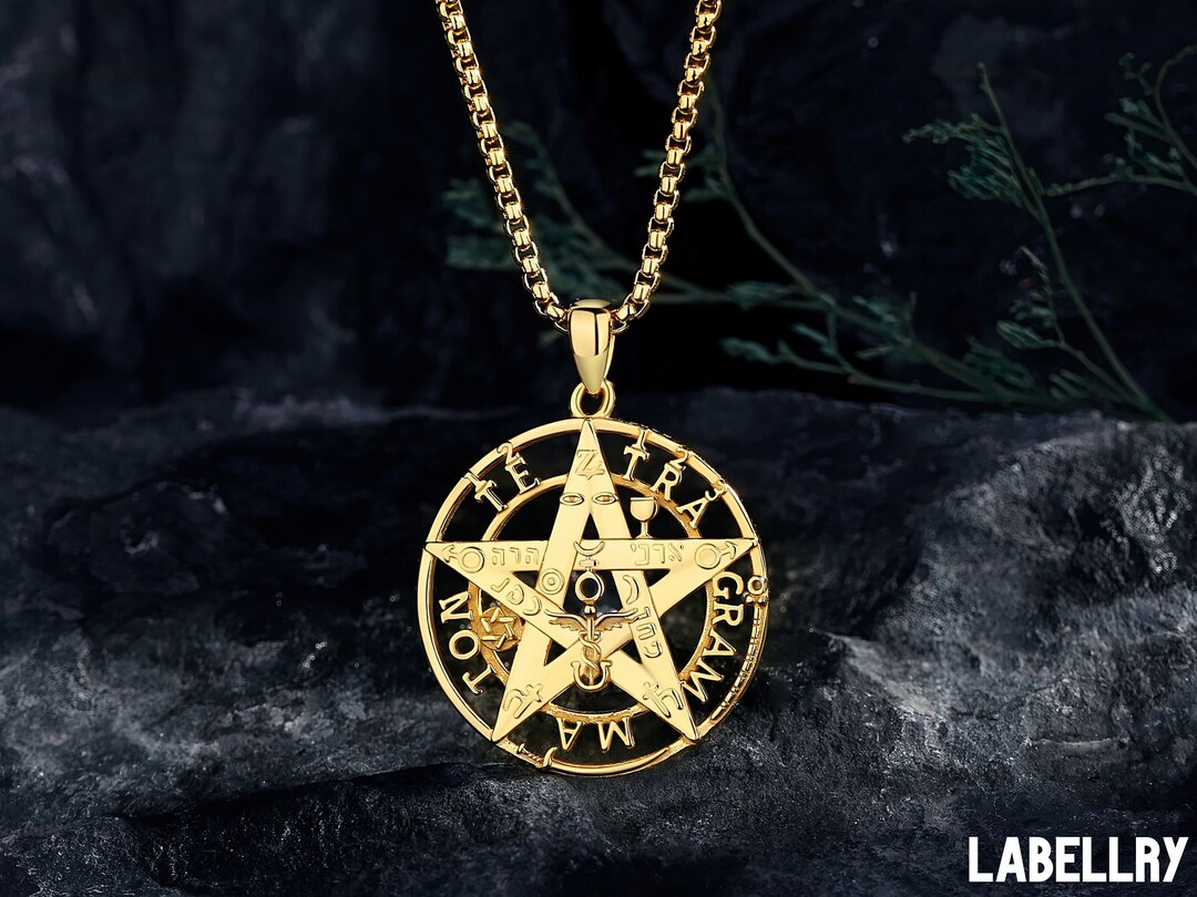 Stunning Gold Pentagram Pendant, Sterling Silver Tetragrammaton