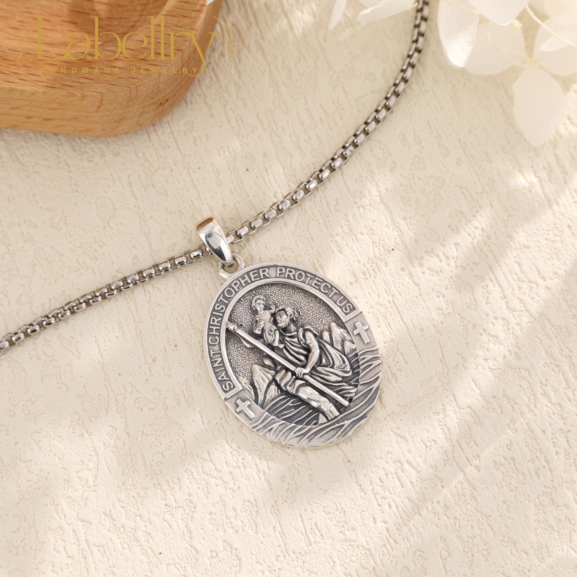 Sterling Silver St Christopher Necklace for Men, Saint Christopher ...