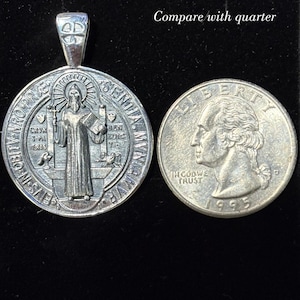 Sterling Silver Saint Benedict Medal, Exorcism St Benedict Necklace, Holy Father Benedict Cross Pendant Protection Amulet, Religious Jewelry image 3