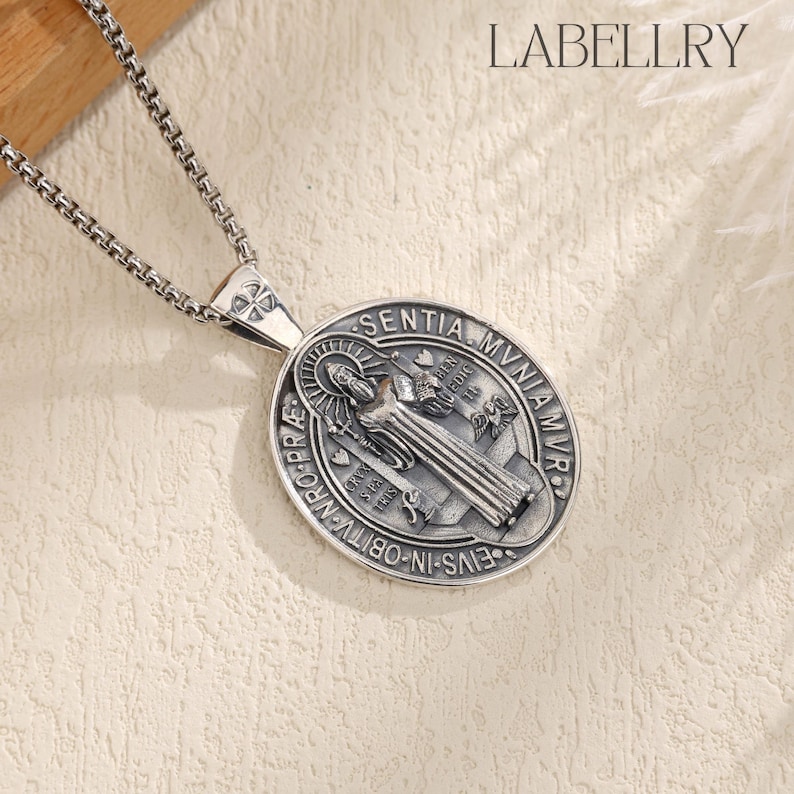 Sterling Silver Saint Benedict Medal, Exorcism St Benedict Necklace, Holy Father Benedict Cross Pendant Protection Amulet, Religious Jewelry image 5
