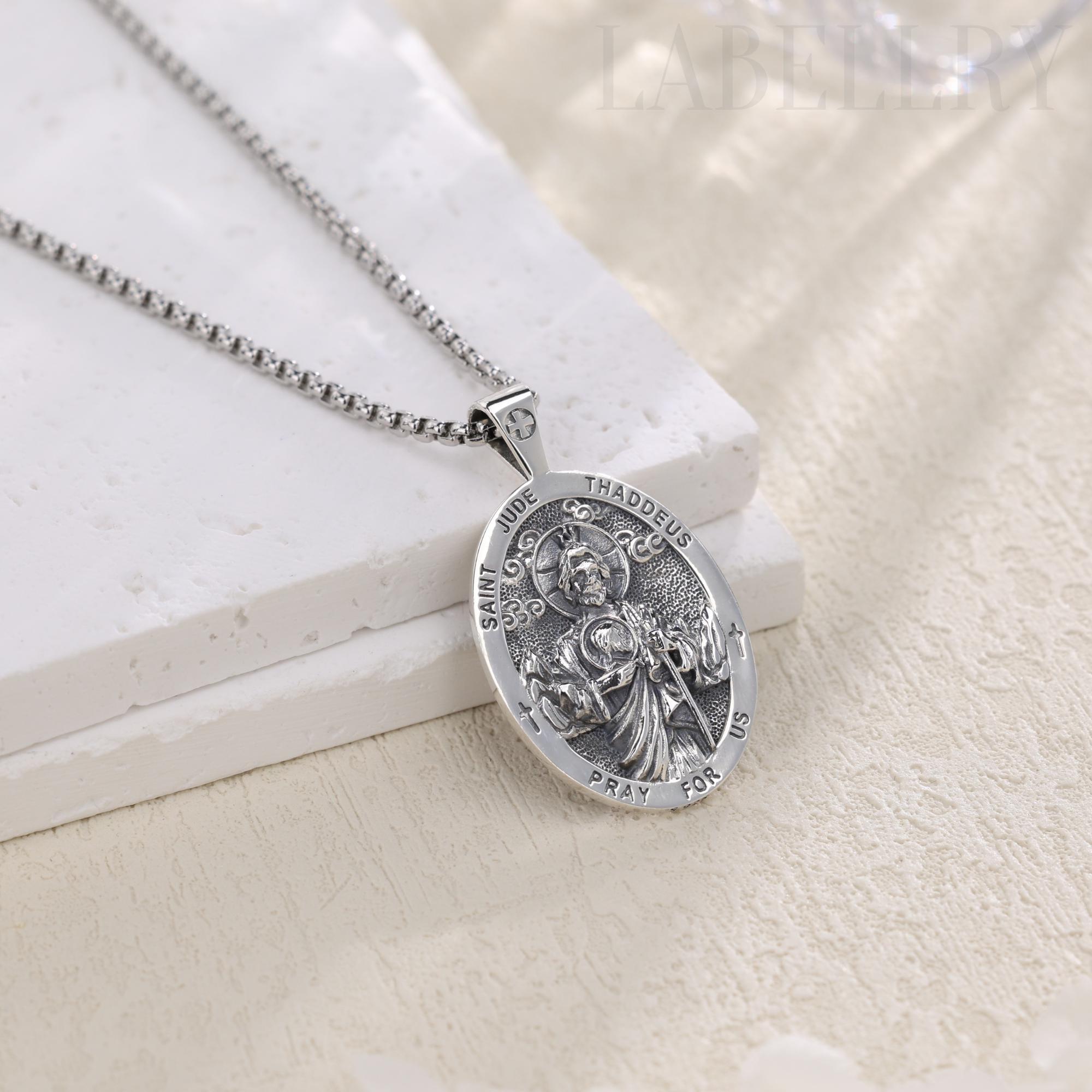 Sterling Silver St Jude Necklace, Patron Saint San Judas Tadeo Pendant ...