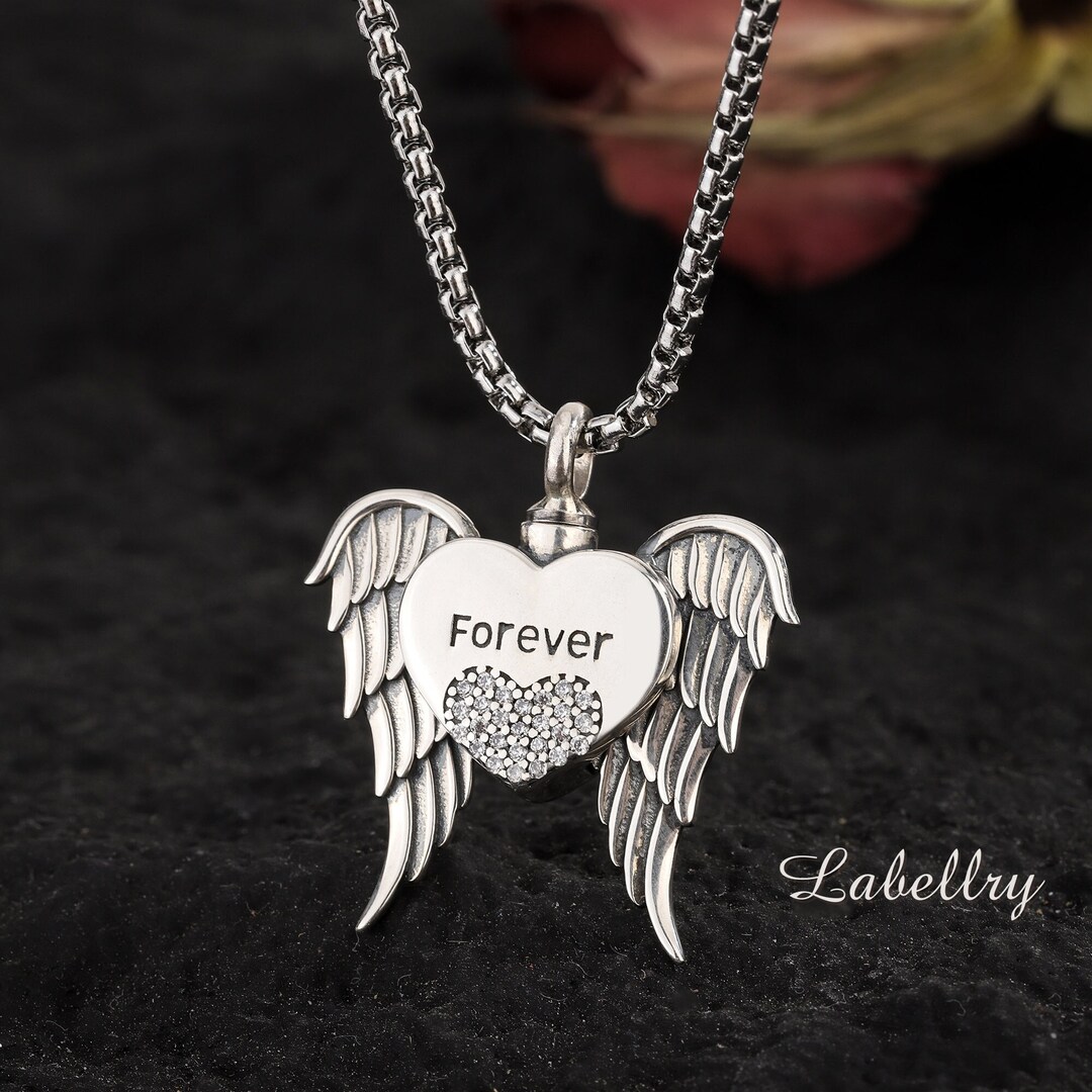 MZC Jewelry Music Note Urn Necklace For Ashes Angel Wing Crystal Women Men Cremation Keepsake Pendant Ashes Holder Memorial For Dad Mom Grandma Grandpa, Stainless Steel, No Gemstone