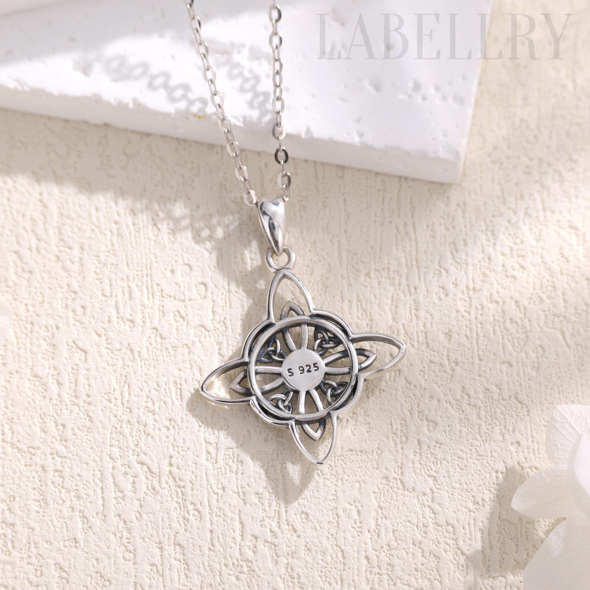 Sterling Silver Witch Knot Necklace With Blue Opal, Celtic Knot Pendant ...