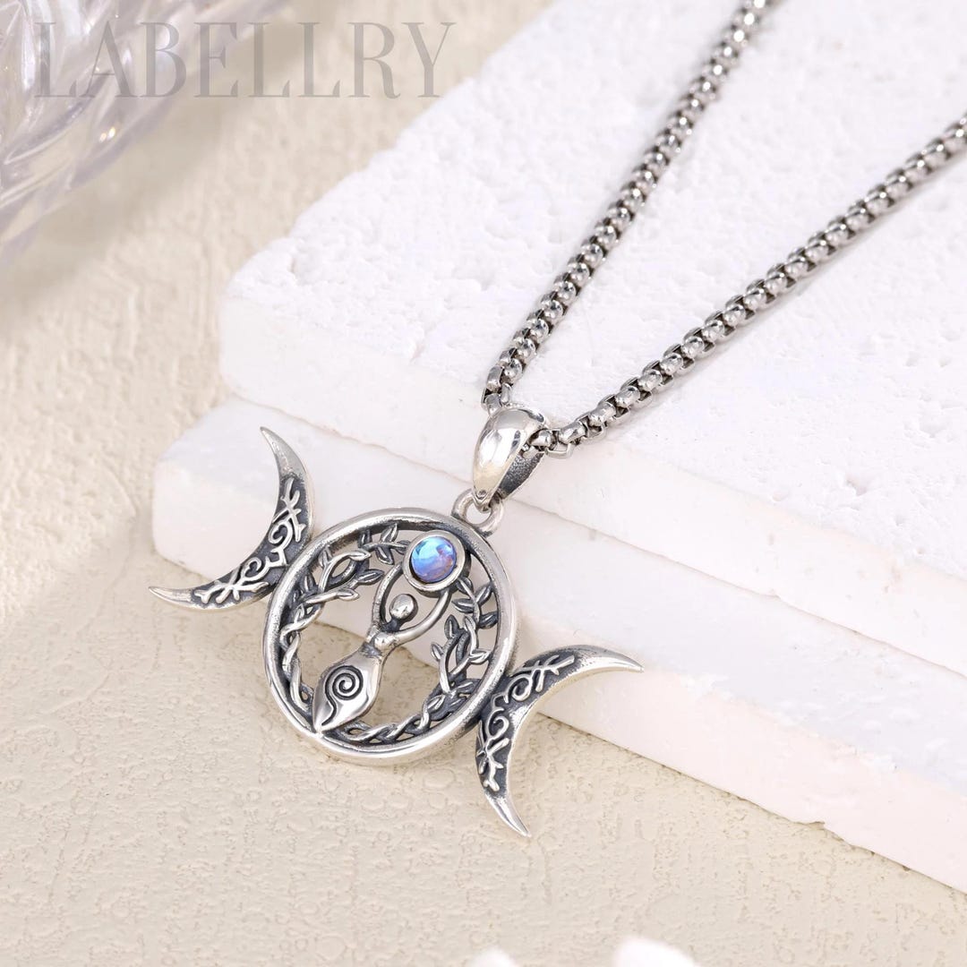 Sterling Silver Triple Moon Goddess Necklace, Hecate Tree of Life Moon ...