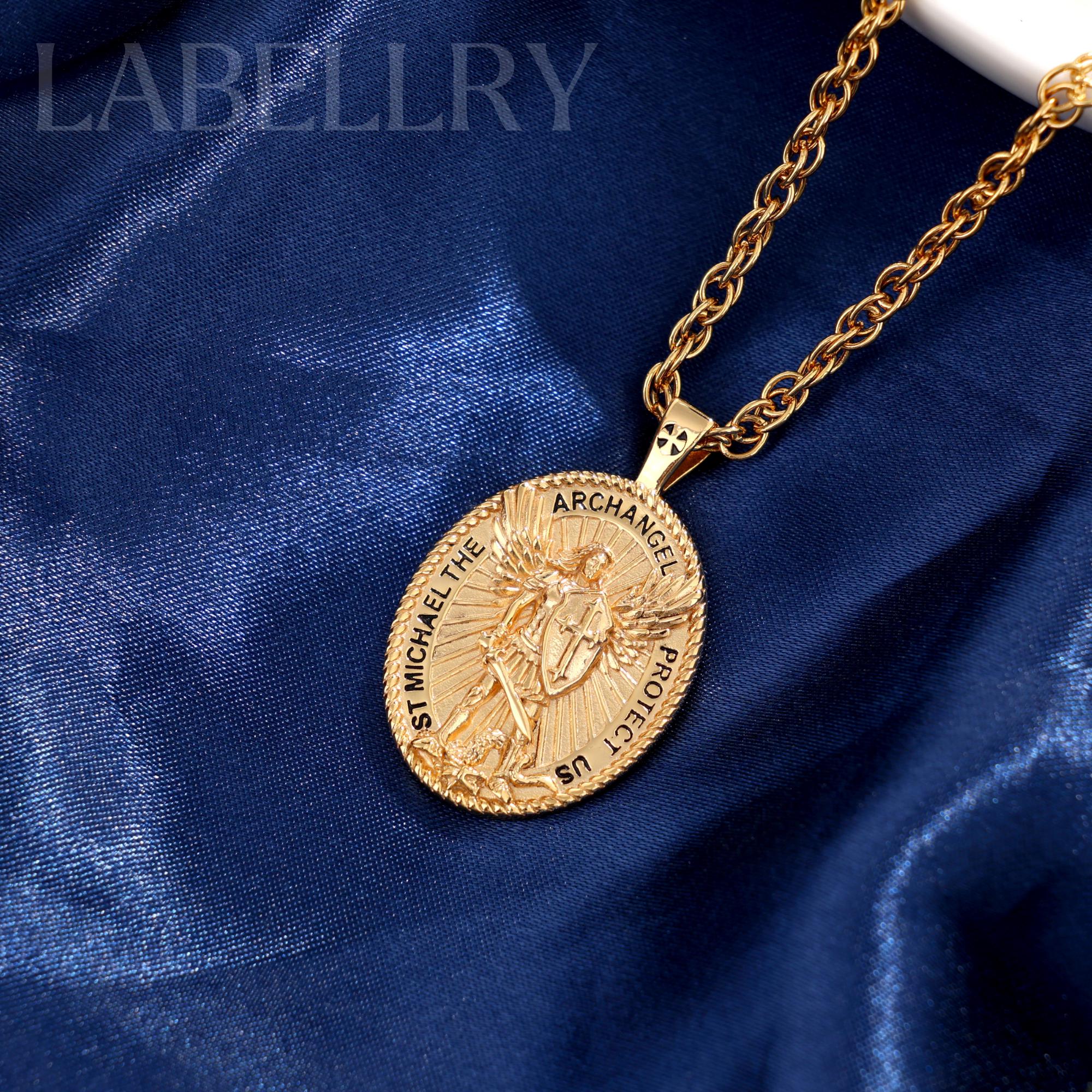 Sterling Silver St Michael Archangel Pendant Necklace, 18k Gold Saint ...