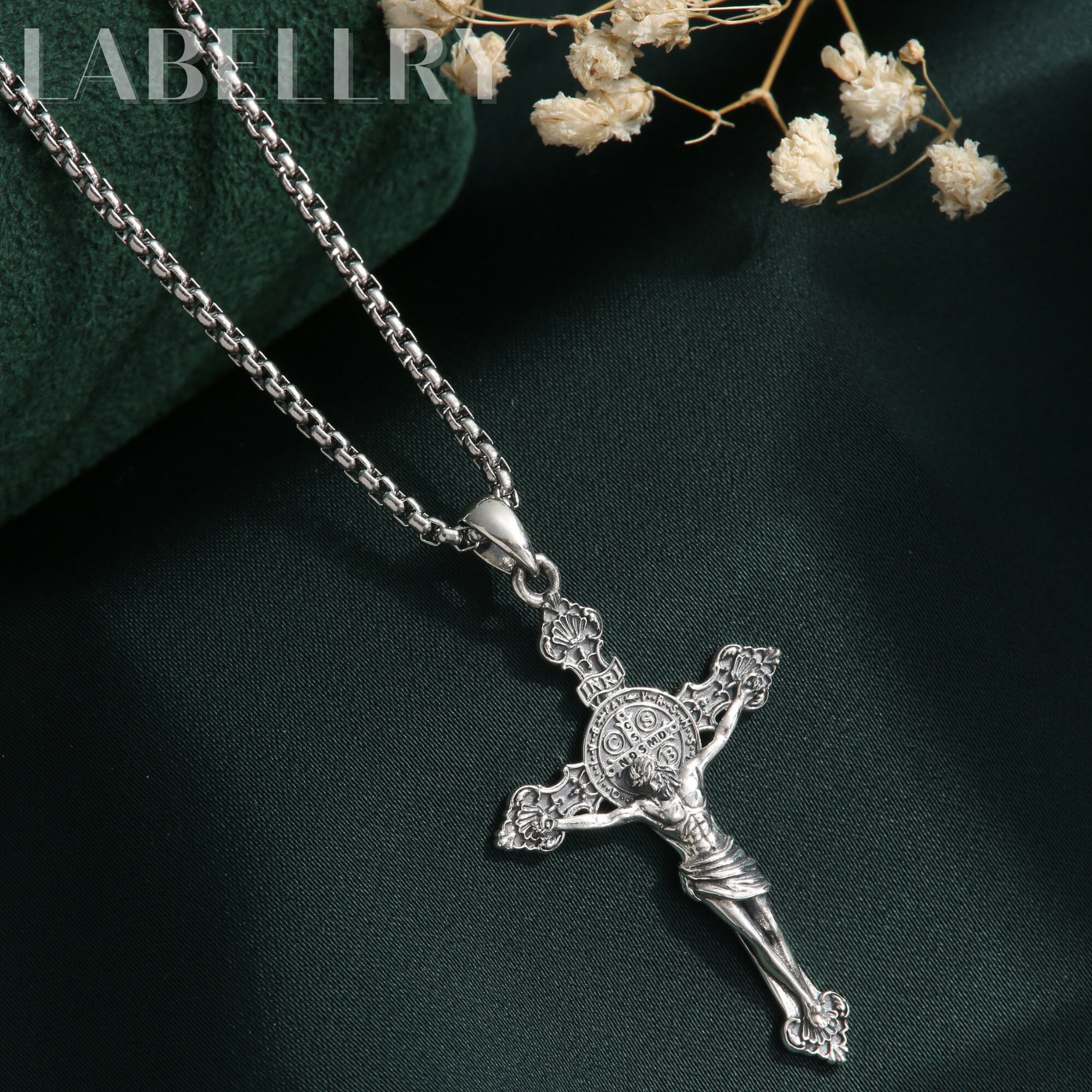Sterling Silver Jesus Cross Necklace, Gold-plated Holy Jesus on
