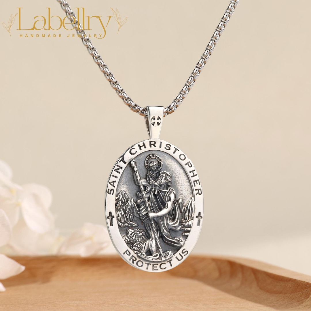 Sterling Silver St Christopher Pendant Necklace, Patron Saint ...