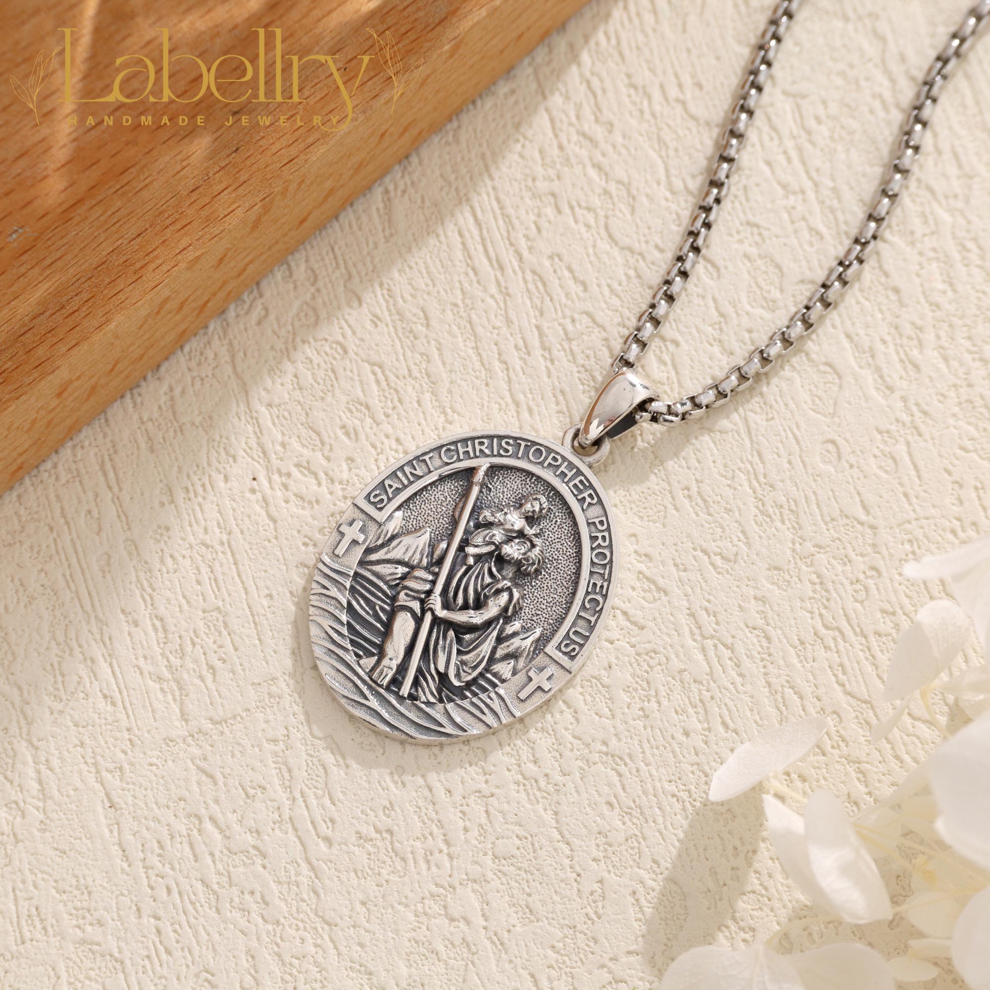Sterling Silver St Christopher Necklace for Men, Saint Christopher ...