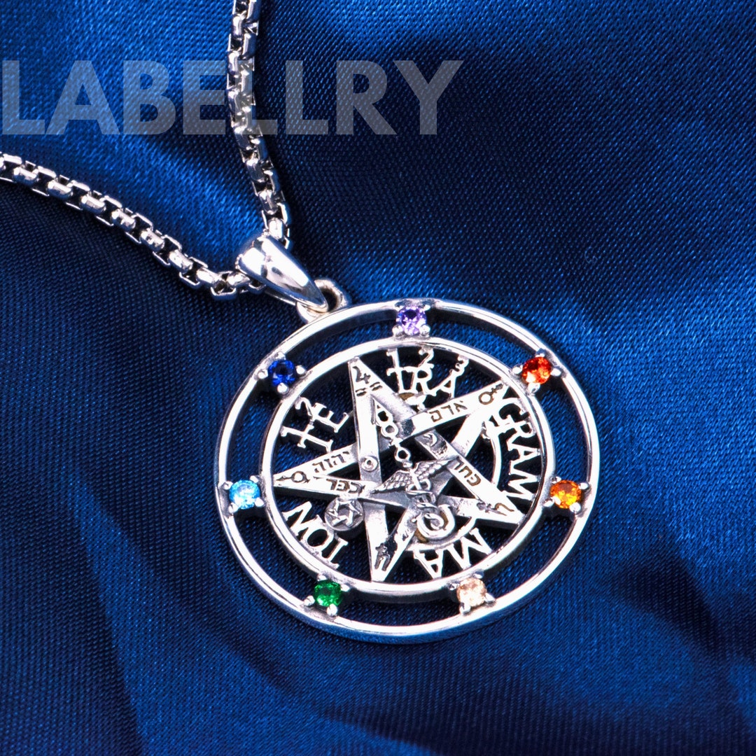 Mystic Seven Chakras Tetragrammaton Necklace, Sacred Silver Protective