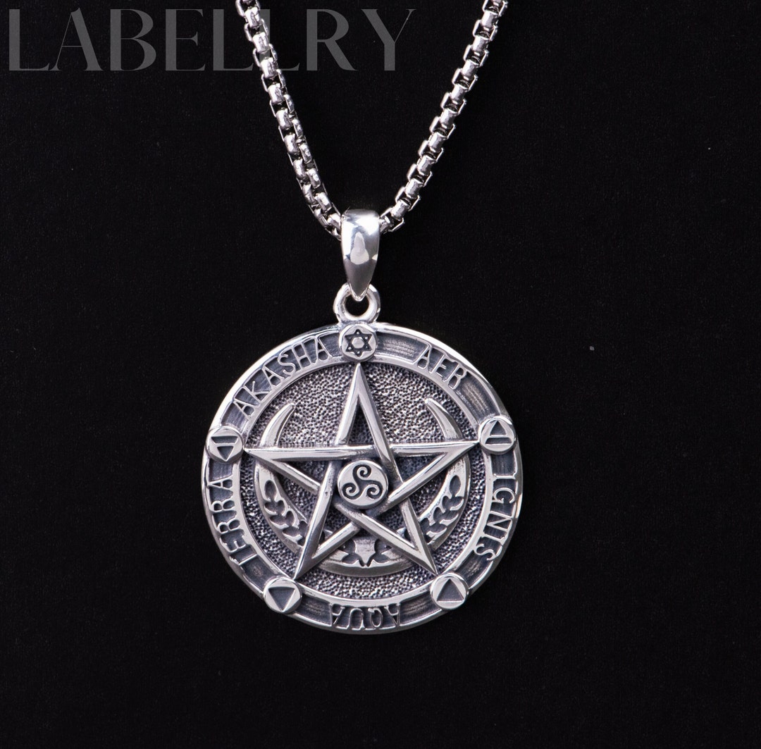 Sterling Silver Pentagram Necklace, Antique Witch Pentacle Pendant