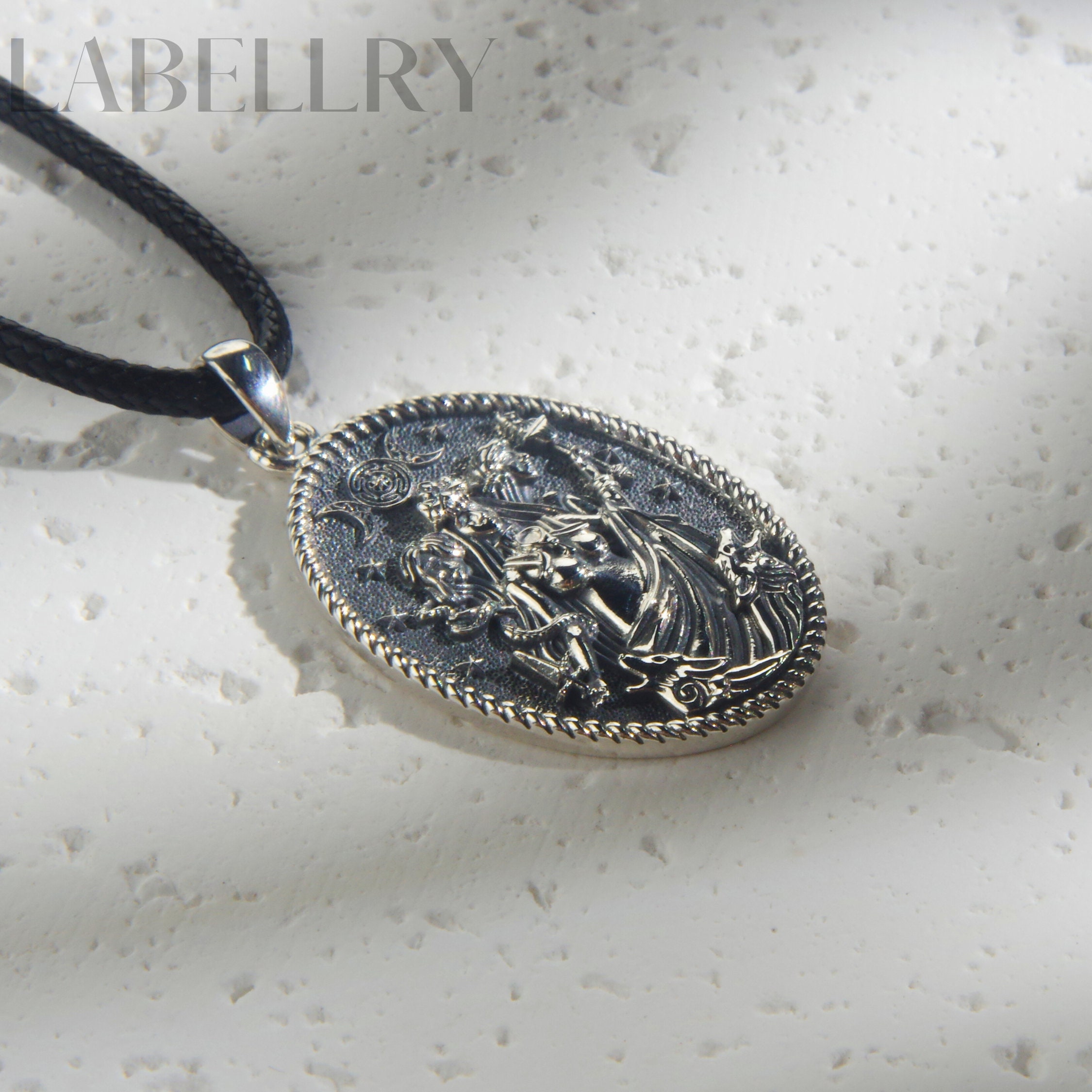 Sterling Silver Exquisite Triple Moon Goddess Necklace, Goddess Statue Medal, Full Moon Hecate Pendant, Occult Jewelry, Feminine Energy Gift