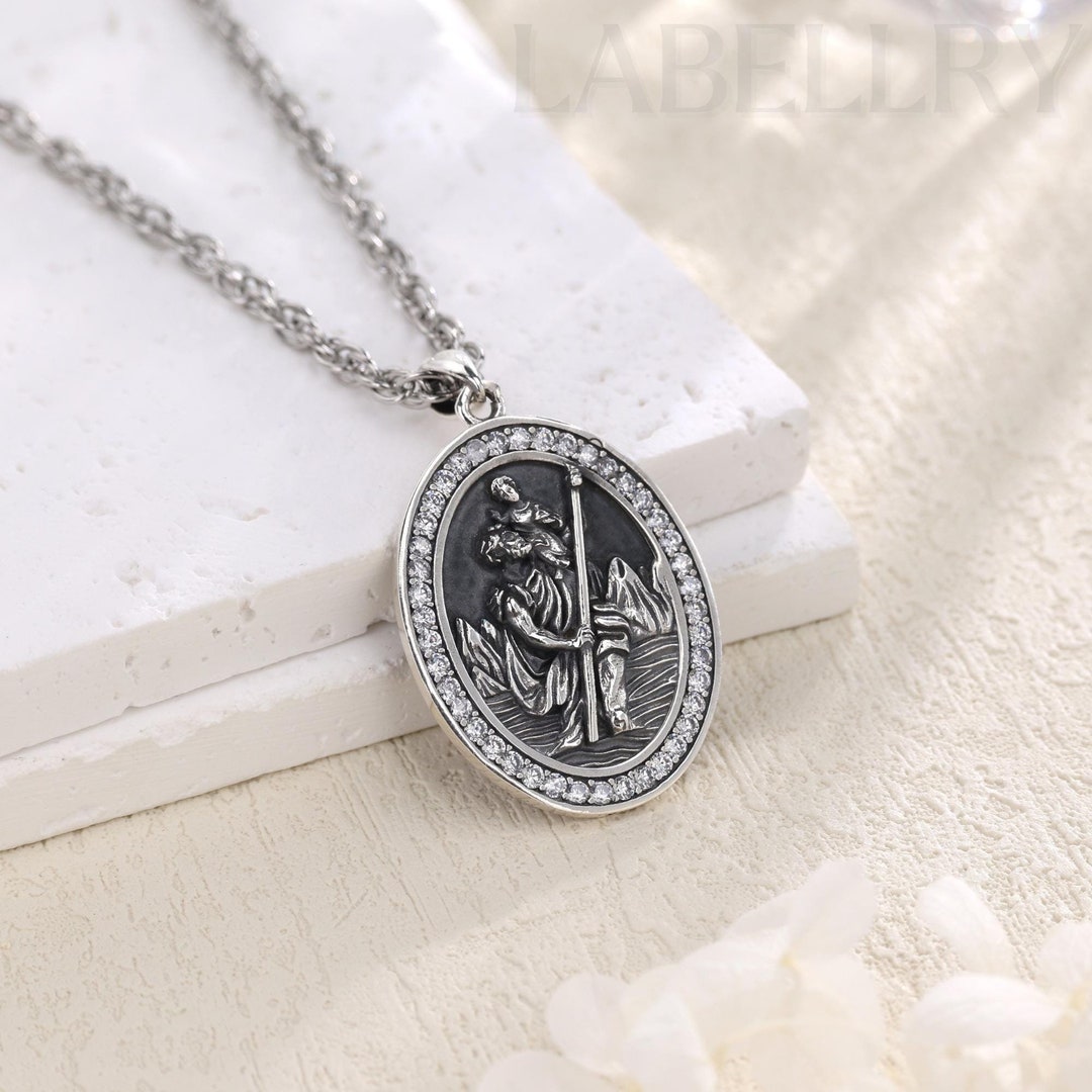 925 Sterling Silver St Christopher Pendant Necklace, Dainty Saint ...