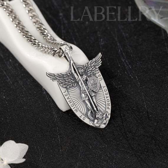 Erzengel Michael Halskette – 925 Sterling Silber, Vergoldeter Schild, Schutz-Amulett Für Damen & Herren