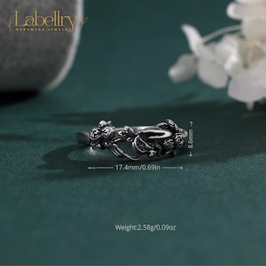 925 Sterling Silver Hades and Persephone Ring | Gothic Flower Pomegranate Adjustable Ring | Greek Mythology Jewelry, Birthday Gift for Her image 6