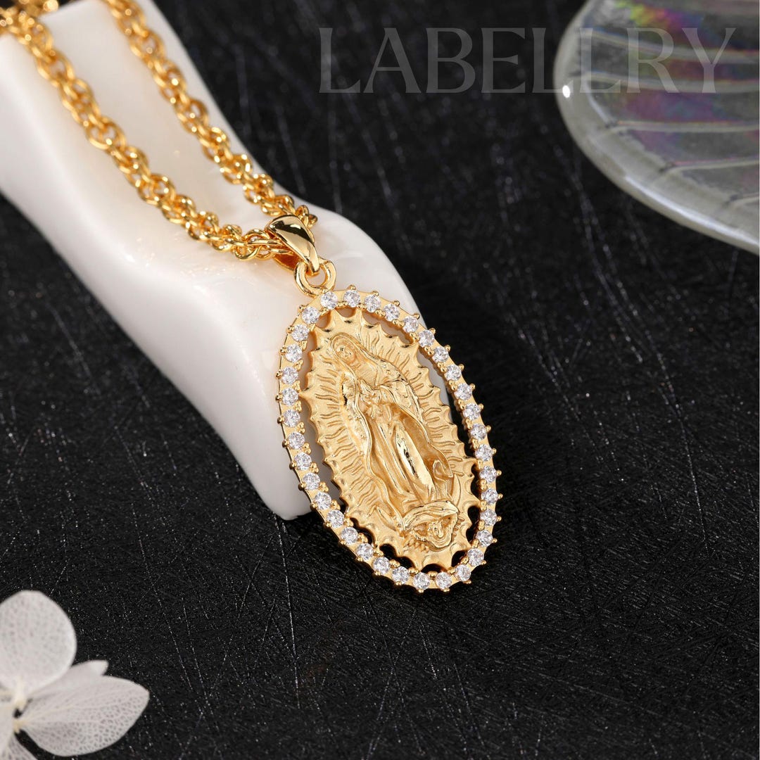 925 Sterling Silver Virgin Mary Necklace, Dainty 18K Gold Mother Mary ...