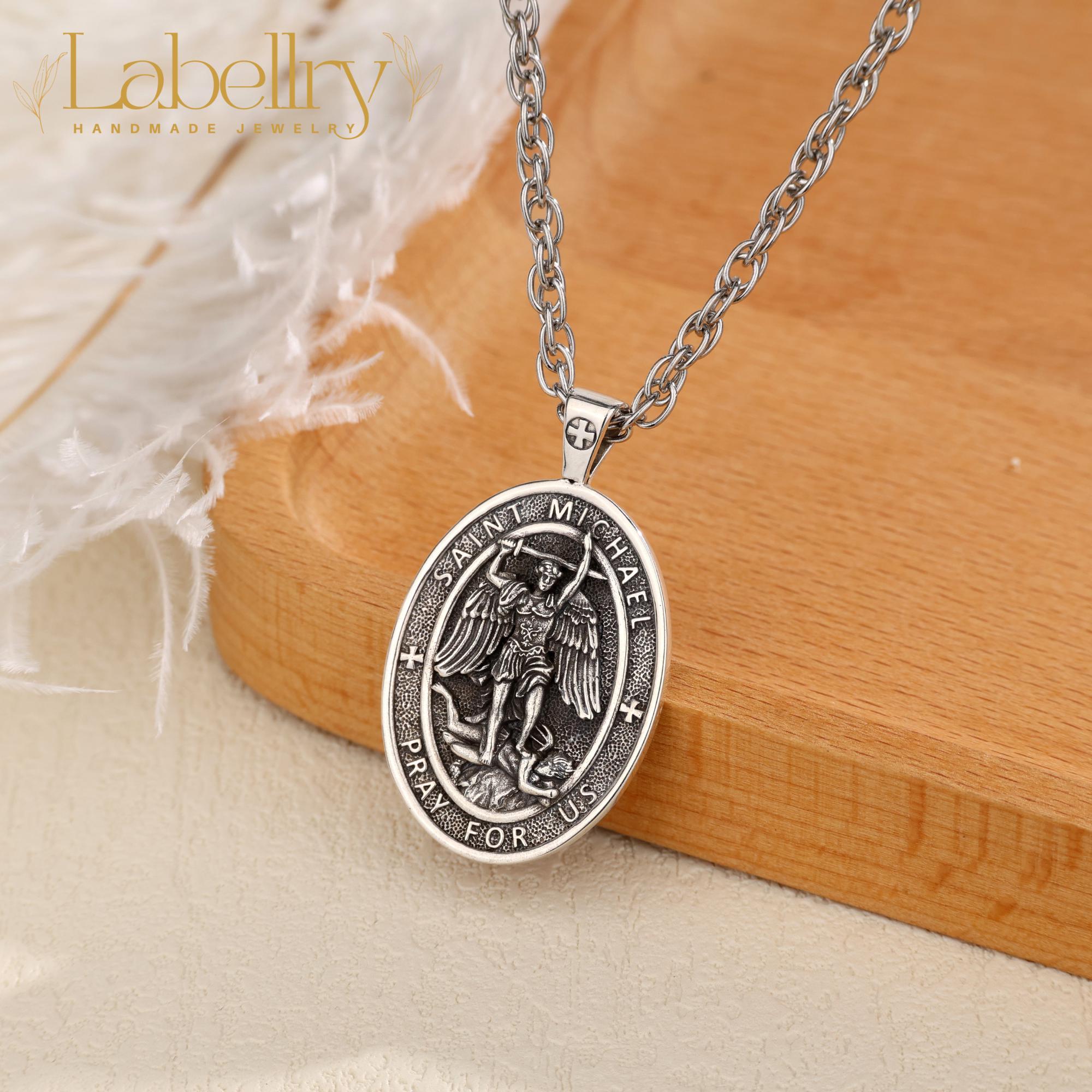 925 Sterling Silver St Michael Pendant Necklace, Guardian Archangel ...