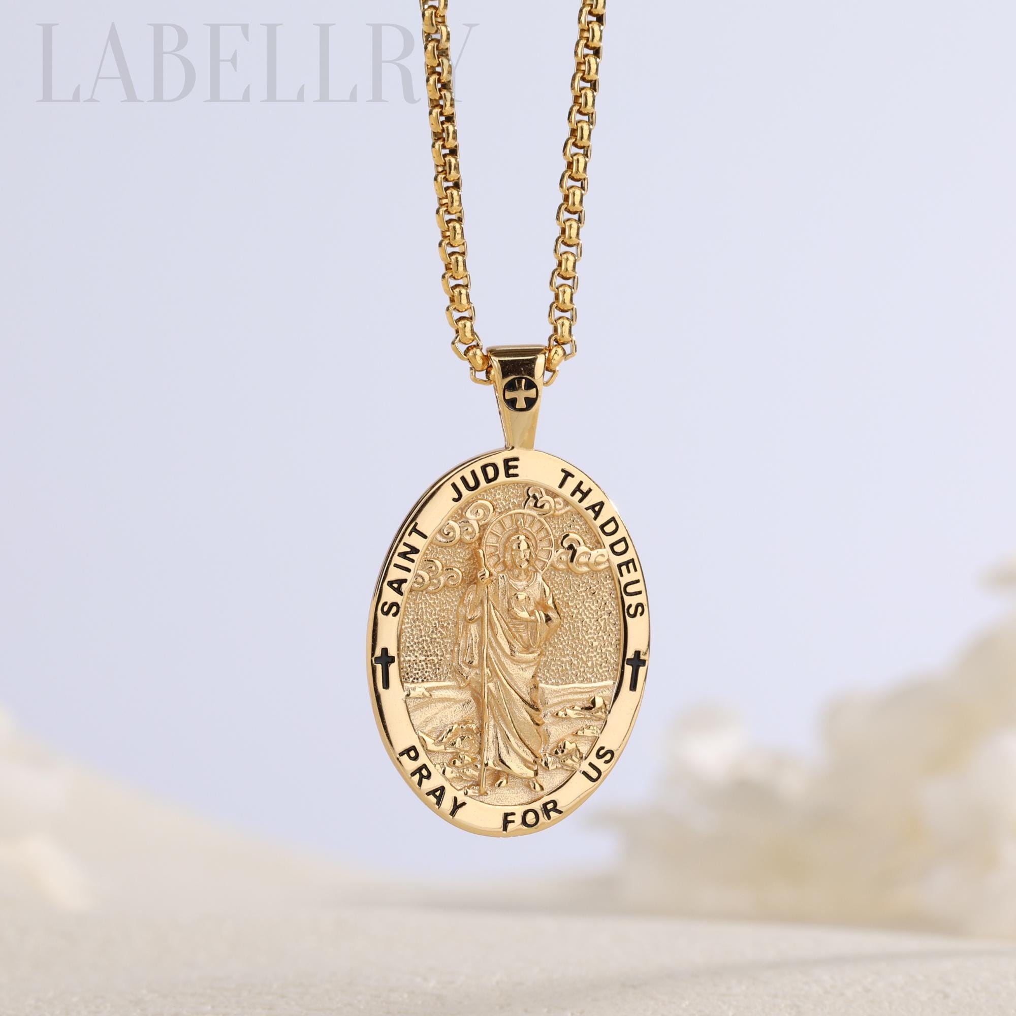 St Jude Necklace, 18K Gold Sterling Silver Patron Saint Jude Medallion ...