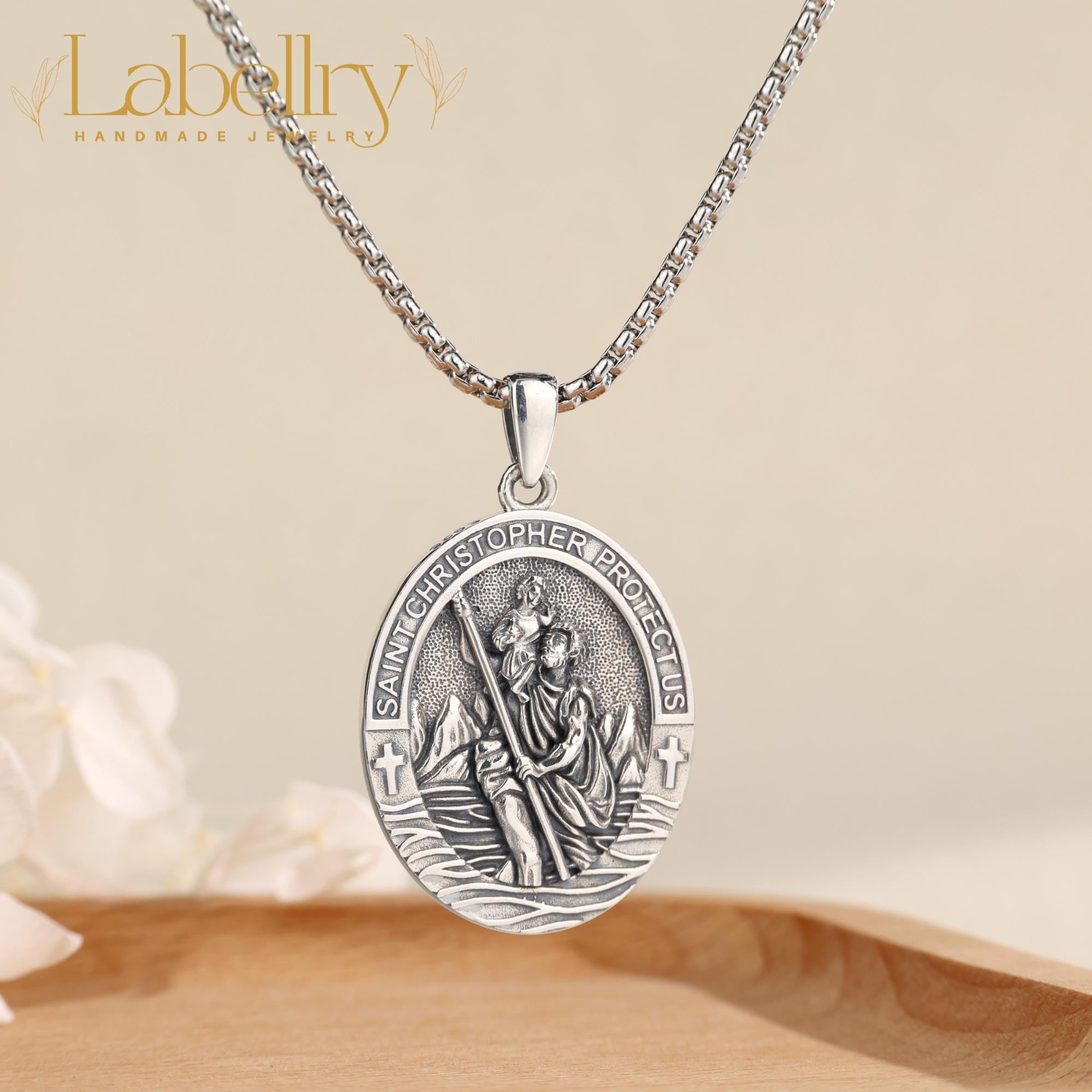 Sterling Silver St Christopher Necklace for Men, Saint Christopher ...