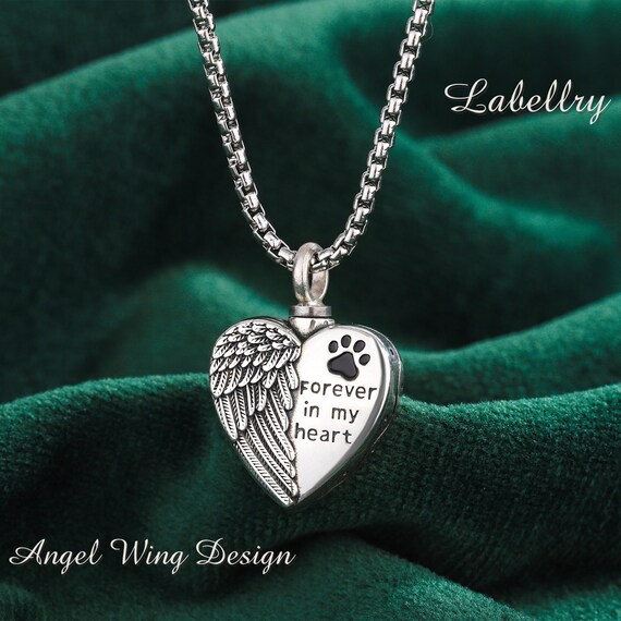 Sterling Silver Pawprint Pet Urn Necklace Pet Cremation Necklace With Angel Wing Memorial Heart Necklace for Dog Ashes Gift for Pet Loss Etsy