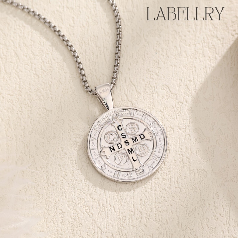 Sterling Silver Saint Benedict Medal, Exorcism St Benedict Necklace, Holy Father Benedict Cross Pendant Protection Amulet, Religious Jewelry image 7