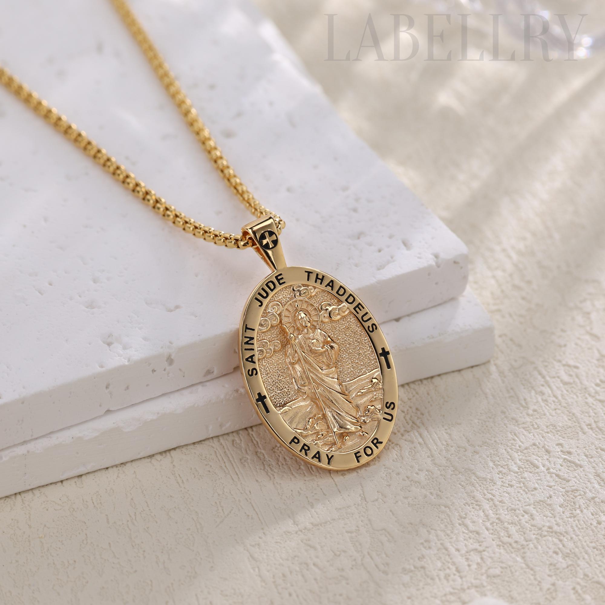 St Jude Necklace, 18K Gold Sterling Silver Patron Saint Jude Medallion ...