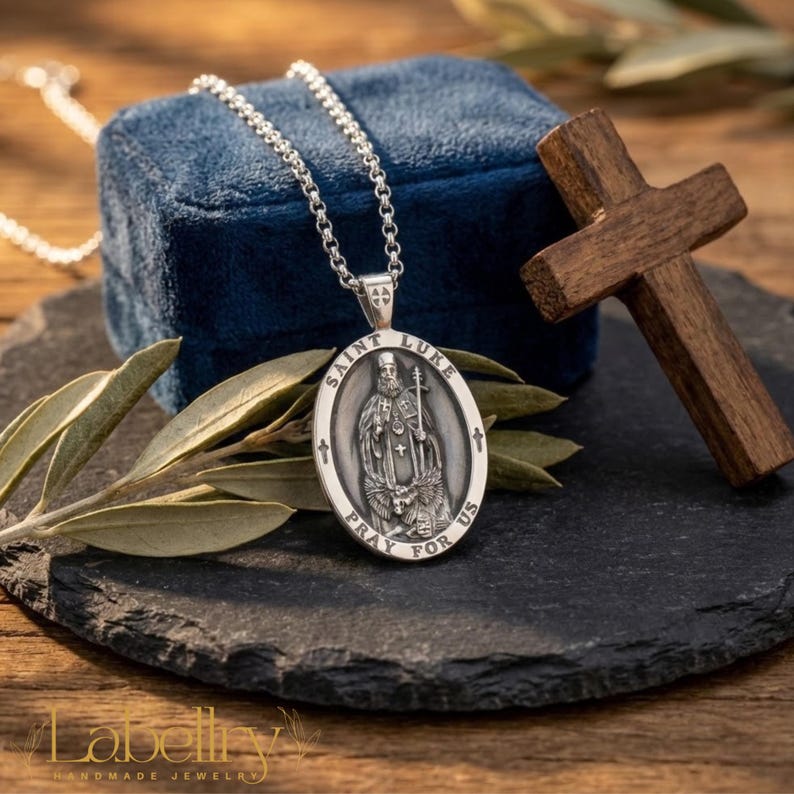 Sterling Silver St Luke Pendant, Handmade Luke the Evangelist Charm ...