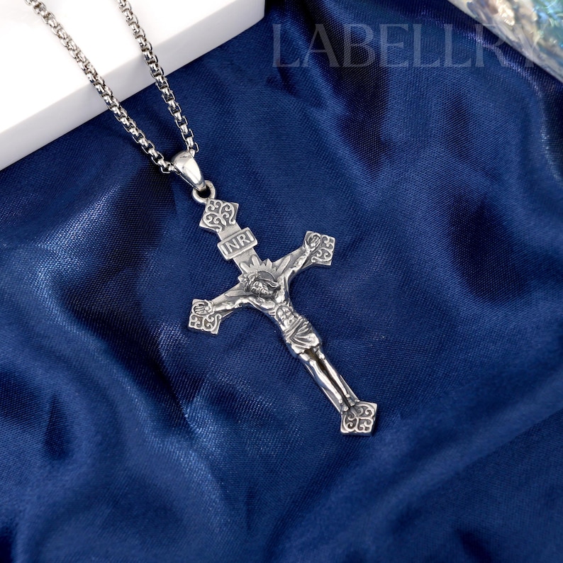 925 Sterling Silver Jesus Cross Necklace, Handmade Silver Crucifix ...