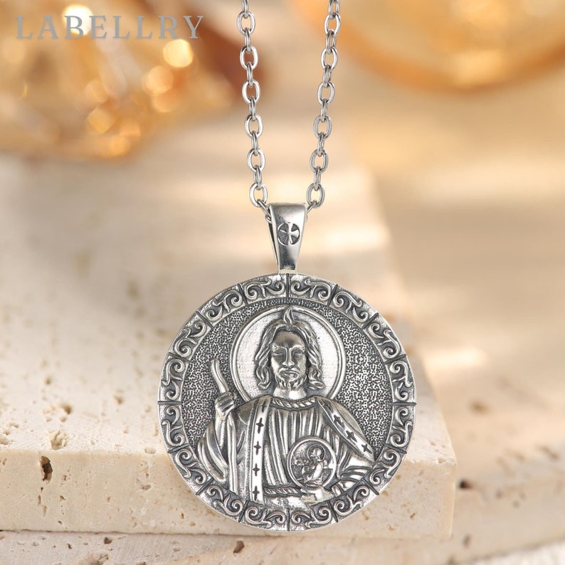 Antique St Jude Thaddeus Necklace for Men, Sterling Silver Saint Jude ...