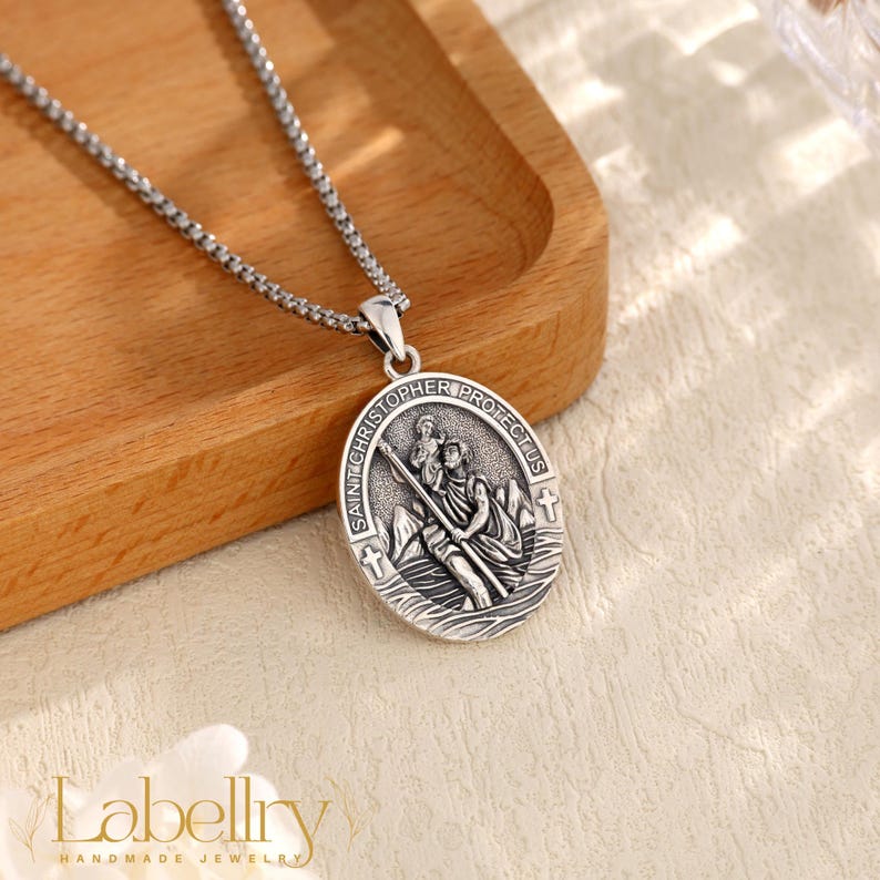 Sterling Silver St Christopher Necklace for Men, Saint Christopher ...