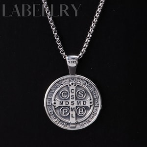 Sterling Silver Saint Benedict Medal, Exorcism St Benedict Necklace, Holy Father Benedict Cross Pendant Protection Amulet, Religious Jewelry image 2