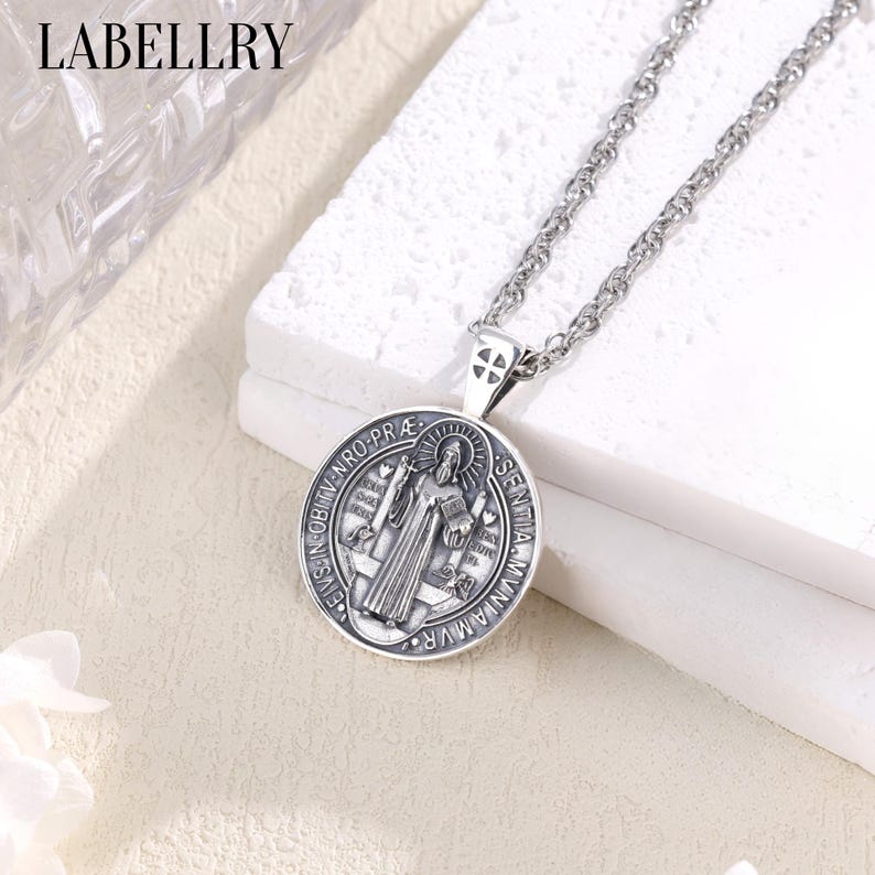 Sterling Silver Saint Benedict Medal, Exorcism St Benedict Necklace, Holy Father Benedict Cross Pendant Protection Amulet, Religious Jewelry image 8