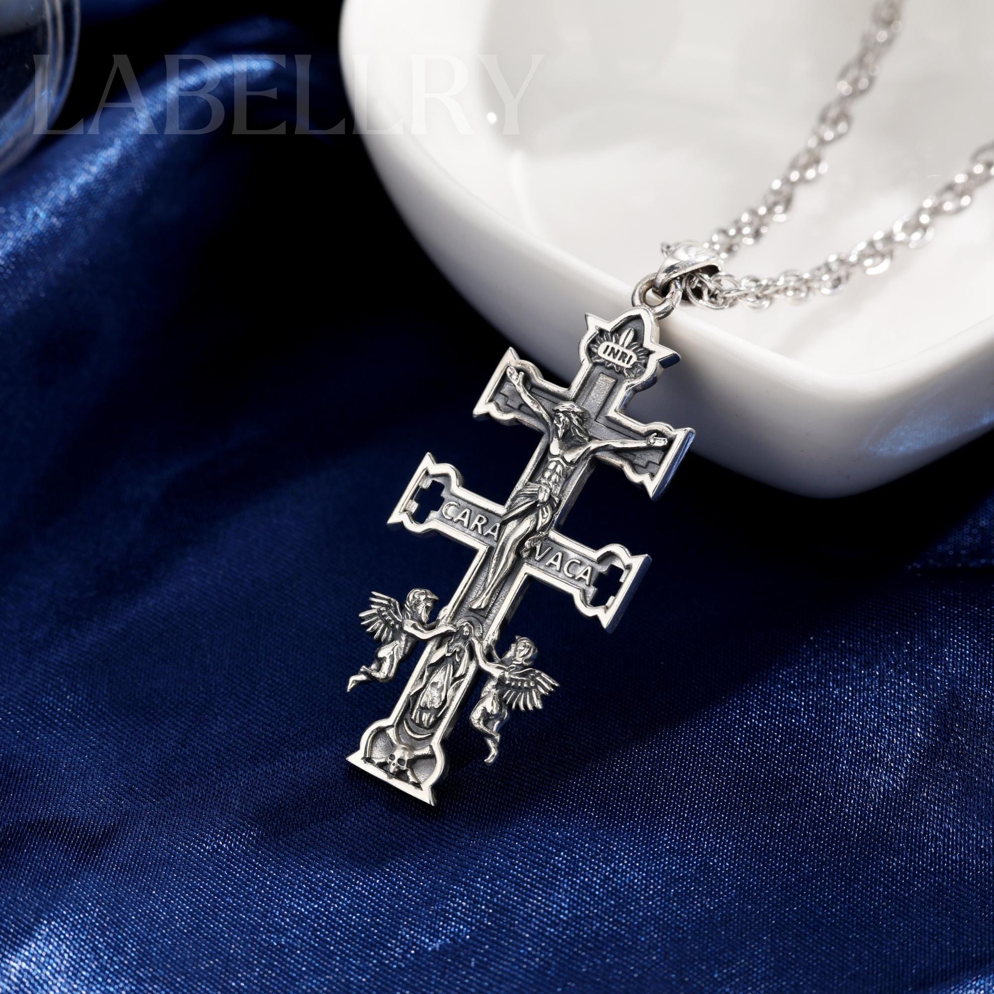 Vito 925 Sterling Silver Caravaca Cross Necklace for Women Men, 18K
