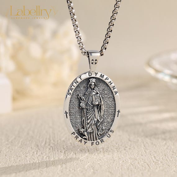 Sterling Silver St Dymphna Medal Necklace, Patron Saint of Anxiety