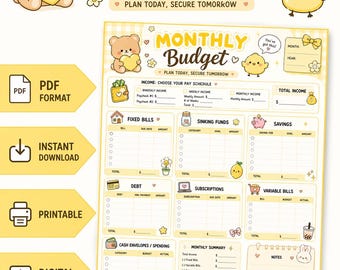 Teddy-budgetsjabloon 8,5 x 11 | Volledig blad| US Letter-formaat