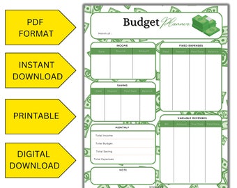 Geldbudget werkblad 8.5x11 afdrukbaar | Volledig blad | Amerikaanse lettergrootte