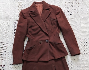 Vintage 1930s NRB herringbone brown wool Skirt and Blazer Suit