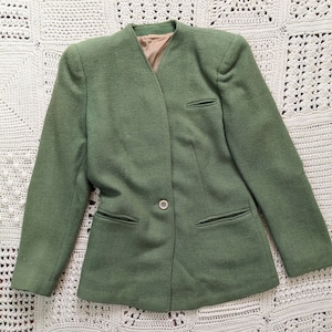 Vintage 1930s 1940s CC41 British Wool Blazer Apple Green Tailored Jacket Wartime WW2 XS S