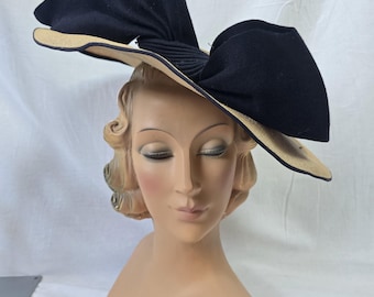 Sombrero de paja grande vintage de Fernande Royer, de los años 20 y 30, de París.