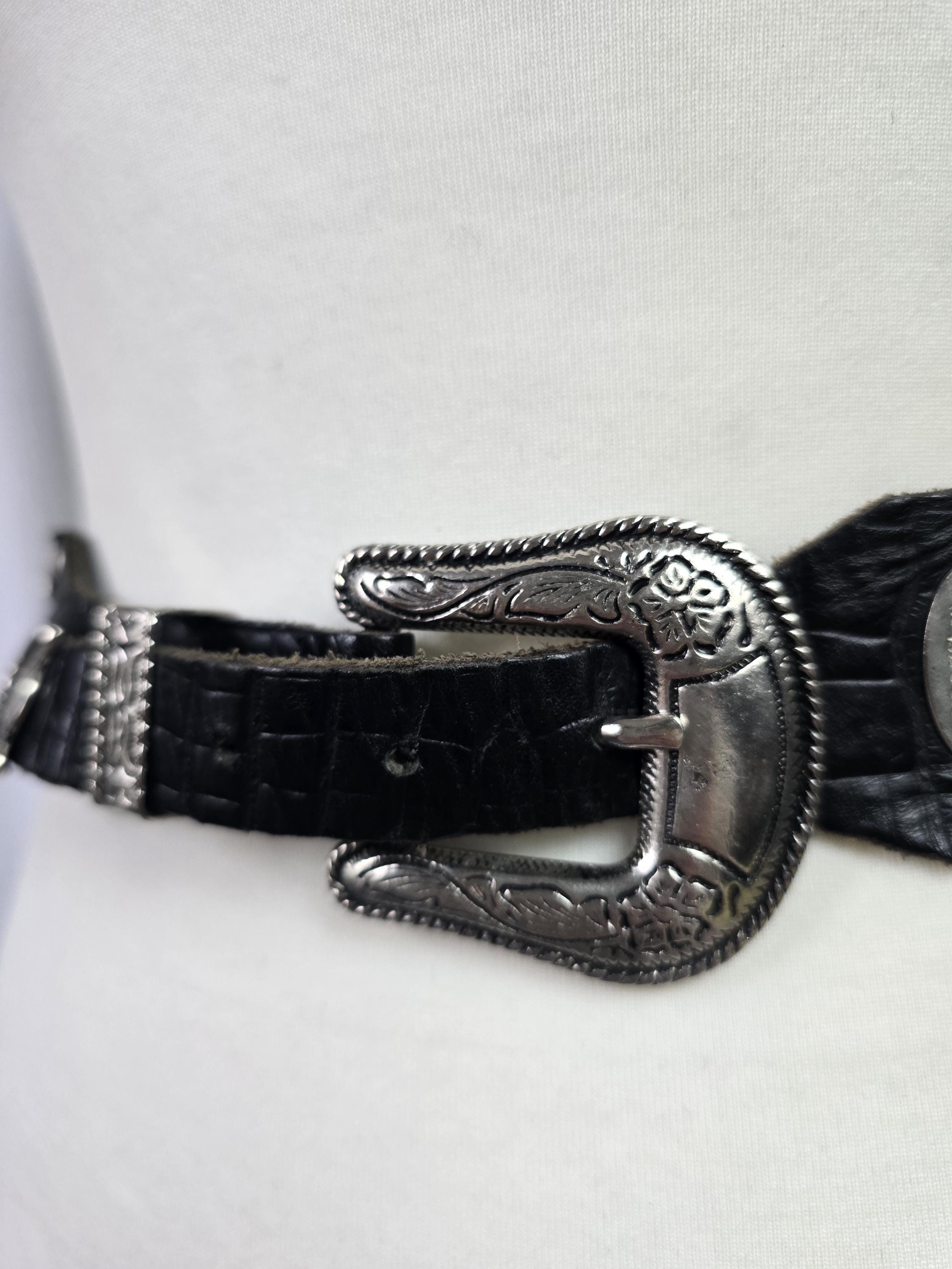 Vintage JOSE COTEL Rhinestone Leather Belt: 1980s Biker  display picture 3