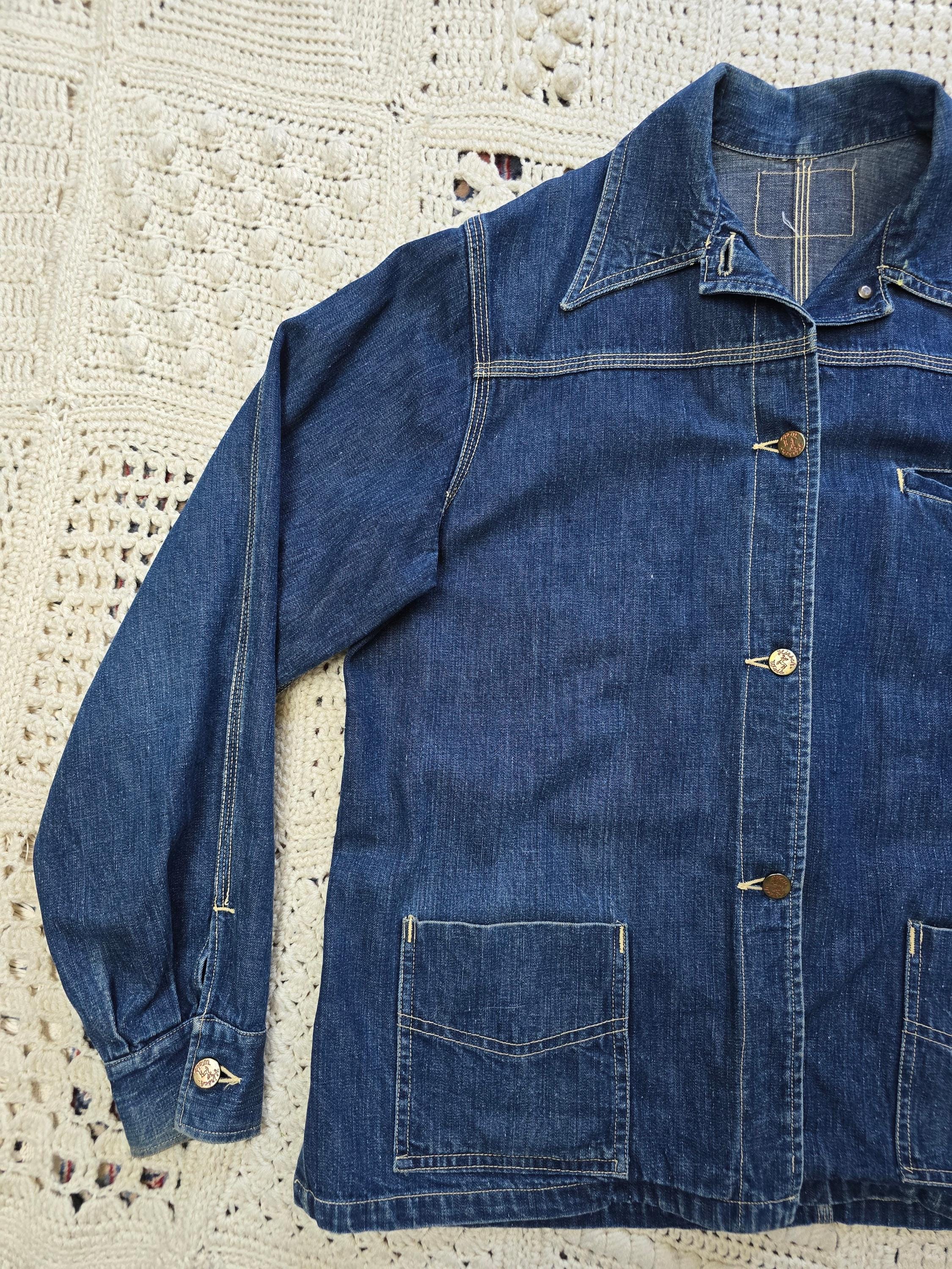 Vintage 1930s 1940s Selvedge Denim Chore Jacket: Triple Stitch