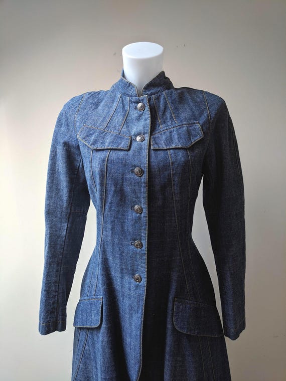 John Galliano, Vintage 1990s 2000s John Galliano Christian Dior Denim Duster Coat Small