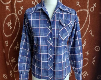 vintage des années 1950 des années 1960 Ship N Shore Western Style chemise à carreaux avec poche en dents de scie chemisier chemisier playwear décontracté