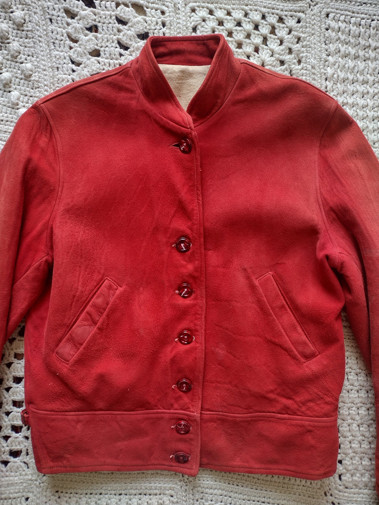 Vintage 1930s 1940s Cropped Cossack Jacket Red Suede Leather Adjustable ...