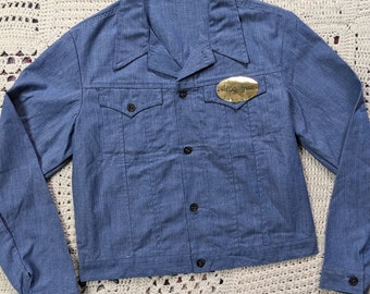 Vintage Deadstock 1950s 1960s French Rockabilly Jacket Chambray Blue
