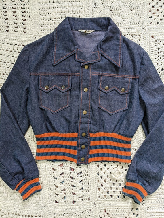 Vintage 1950s 1960s Cropped Denim Jacket Western … - image 1