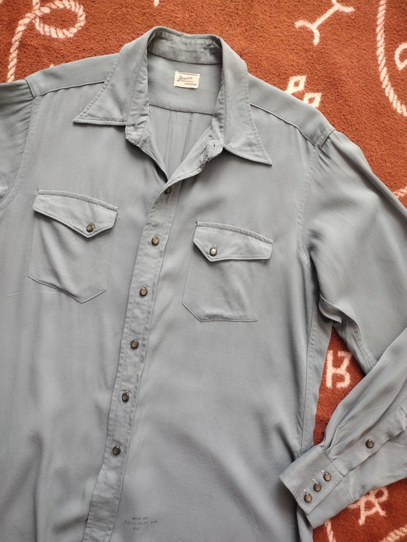 Vintage 1940s 1950s Western Blue Grey Gabardine Shirt L - Etsy