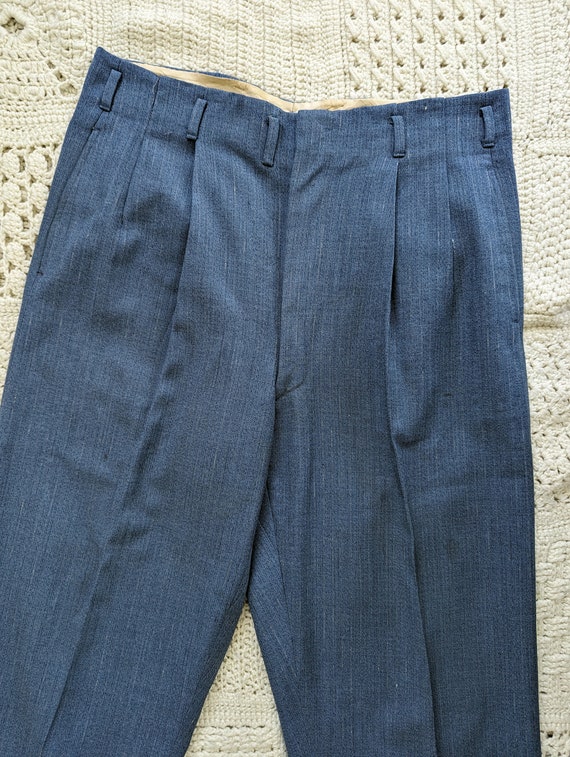 Vintage 1940s 1950s Peg Pants Steel Blue Gabardine Wool Trousers