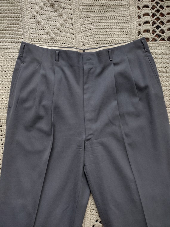 Vintage 1940s 1950s Peg Pants Grey Gabardine Wool Trousers Dropped